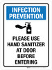 Infection Prevention - Please Use Hand Sanitizer At Door Before Entering Portrait - Wall Sign