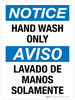 Notice: Hand Wash Only Bilingual Portrait - Wall Sign Notice: Hand Wash Only Bilingual Portrait - Wall Sign