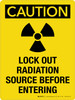 Caution: Lockout Radiation Source Before Entering with Icon Portrait - Wall Sign Caution: Lockout Radiation Source Before Entering with Icon Portrait - Wall Sign