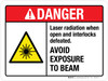 Danger: Laser Radiation When Open And Interlocks Defeated Avoid Exposure To Beam ANSI Landscape - Wall Sign Danger: Laser Radiation When Open And Interlocks Defeated Avoid Exposure To Beam ANSI Landscape - Wall Sign