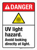 Danger: UV Light Hazard Avoid Looking Directly At Light ANSI Portrait - Wall Sign