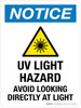 Notice: UV Light Hazard Avoid Looking Directly At Light Portrait - Wall Sign Notice: UV Light Hazard Avoid Looking Directly At Light Portrait - Wall Sign
