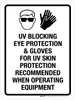 UV Blocking Eye Protection & Gloves For UV Skin Protection Recommended Portrait - Wall Sign UV Blocking Eye Protection & Gloves For UV Skin Protection Recommended Portrait - Wall Sign