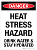 Danger: Heat Stress Hazard - Drink Water & Stay Hydrated Portrait - Wall Sign
