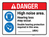Danger: High Noise Area - Hearing Loss May Occur - Double Hearing Protection ANSI Landscape - Wall Sign