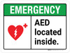 Emergency: AED Located Inside ANSI Landscape - Wall Sign