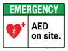 Emergency: AED on Site ANSI Landscape - Wall Sign