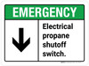 Emergency: Electrical Propane Shutoff Switch with Down Arrow ANSI Landscape - Wall Sign Emergency: Electrical Propane Shutoff Switch with Down Arrow ANSI Landscape - Wall Sign