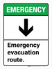 Emergency: Emergency Evacuation Route with Down Arrow ANSI Portrait - Wall Sign Emergency: Emergency Evacuation Route with Down Arrow ANSI Portrait - Wall Sign