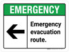 Emergency: Emergency Evacuation Route with Left Arrow ANSI Landscape - Wall Sign