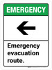Emergency: Emergency Evacuation Route with Left Arrow ANSI Portrait - Wall Sign