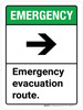 Emergency: Emergency Evacuation Route with Right Arrow ANSI Portrait - Wall Sign