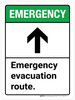 Emergency: Emergency Evacuation Route with Top Arrow ANSI Portrait - Wall Sign