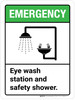 Emergency: Eye Wash Station and Safety Shower ANSI Portrait - Wall Sign Emergency: Eye Wash Station and Safety Shower ANSI Portrait - Wall Sign