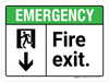 Emergency: Fire Exit with Down Arrow ANSI Landscape - Wall Sign Emergency: Fire Exit with Down Arrow ANSI Landscape - Wall Sign