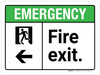 Emergency: Fire Exit with Left Arrow ANSI Landscape - Wall Sign