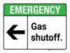 Emergency: Gas Shutoff with Left Arrow ANSI Landscape - Wall Sign