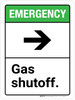 Emergency: Gas Shutoff with Right Arrow ANSI Portrait - Wall Sign