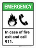 Emergency: In Case of Fire Exit and Call 911 ANSI Portrait - Wall Sign