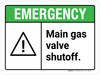 Emergency: Main Gas Valve Shutoff ANSI Landscape - Wall Sign Emergency: Main Gas Valve Shutoff ANSI Landscape - Wall Sign