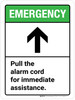 Emergency: Pull the Cord For Immediate Assistance with Top Arrow ANSI Portrait - Wall Sign