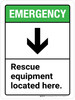 Emergency: Rescue Equipment Located Here with Down Arrow ANSI Portrait - Wall Sign