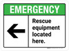 Emergency: Rescue Equipment Located Here with Left Arrow ANSI Landscape - Wall Sign