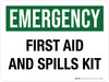 Emergency: First Aid and Spills Kit Landscape - Wall Sign
