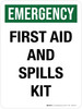 Emergency: First Aid and Spills Kit Portrait - Wall Sign