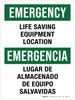 Emergency: Life Saving Equipent Location Bilingual Portrait - Wall Sign