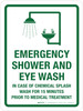 Emergency Shower and Eye Wash - In Case of Chemical Splash Portrait - Wall Sign