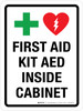 First Aid Kit AED Inside Cabinet Portrait - Wall Sign First Aid Kit AED Inside Cabinet Portrait - Wall Sign