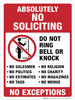 Absolutely No Soliciting, Do Not Ring Bell or Knock - Wall Sign