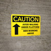 Caution: Avoid Walking Under Platform Men Working Above Arrow - Wall Sign Caution: Avoid Walking Under Platform Men Working Above Arrow - Wall Sign