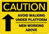 Caution: Avoid Walking Under Platform Men Working Above Arrow - Wall Sign Caution: Avoid Walking Under Platform Men Working Above Arrow - Wall Sign