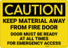 Caution: Keep Material Away From Fire Door - Wall Sign
