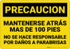 Caution: Stay Back Feet Not Responsible Spanish - Wall Sign Caution: Stay Back Feet Not Responsible Spanish - Wall Sign