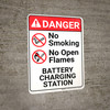 Danger: Battery Station No Smoking No Open Flames Portrait with Graphic - Wall Sign Danger: Battery Station No Smoking No Open Flames Portrait with Graphic - Wall Sign