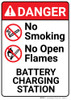 Danger: Battery Station No Smoking No Open Flames Portrait with Graphic - Wall Sign Danger: Battery Station No Smoking No Open Flames Portrait with Graphic - Wall Sign