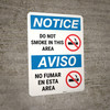 Notice: Do Not Smoke In This Area Prohibited Bilingual Spanish - Wall Sign