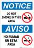 Notice: Do Not Smoke In This Area Prohibited Bilingual Spanish - Wall Sign