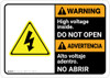 Warning: High Voltage Inside Do Not Open Bilingual Spanish - Wall Sign Warning: High Voltage Inside Do Not Open Bilingual Spanish - Wall Sign