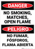 Danger: No Smoking Matches Flames Bilingual Spanish - Wall Sign