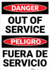 Danger: Out Of Service Bilingual Spanish - Wall Sign