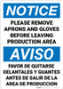 Notice: Please Remove Aprons Gloves Before Leaving Bilingual Spanish - Wall Sign
