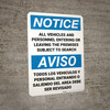 Notice: Premises Search Bilingual Spanish - Wall Sign