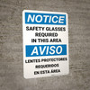 Notice: Safety Glasses Required Area Bilingual Spanish - Wall Sign