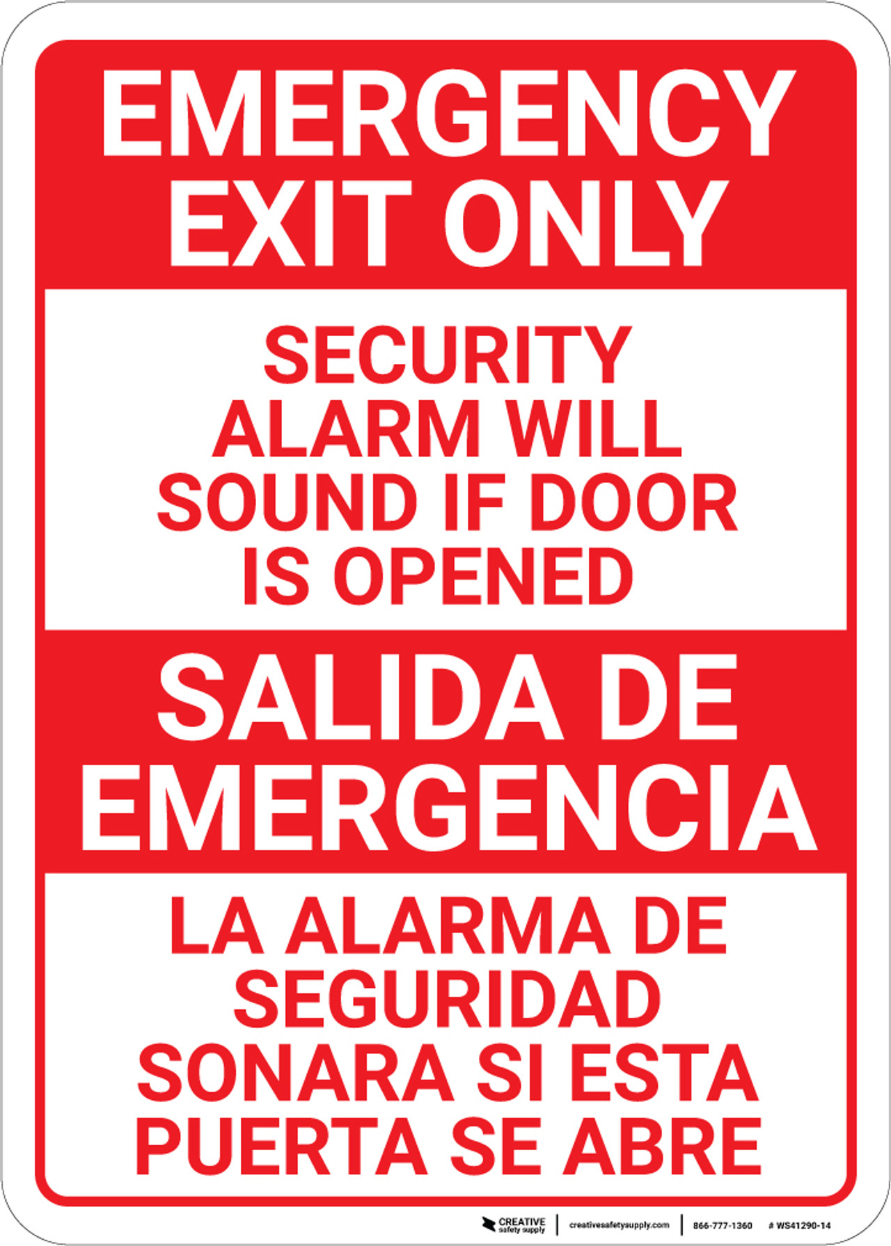 Bilingual Spanish Emergency Exit Only Wall Sign Creative Safety Supply
