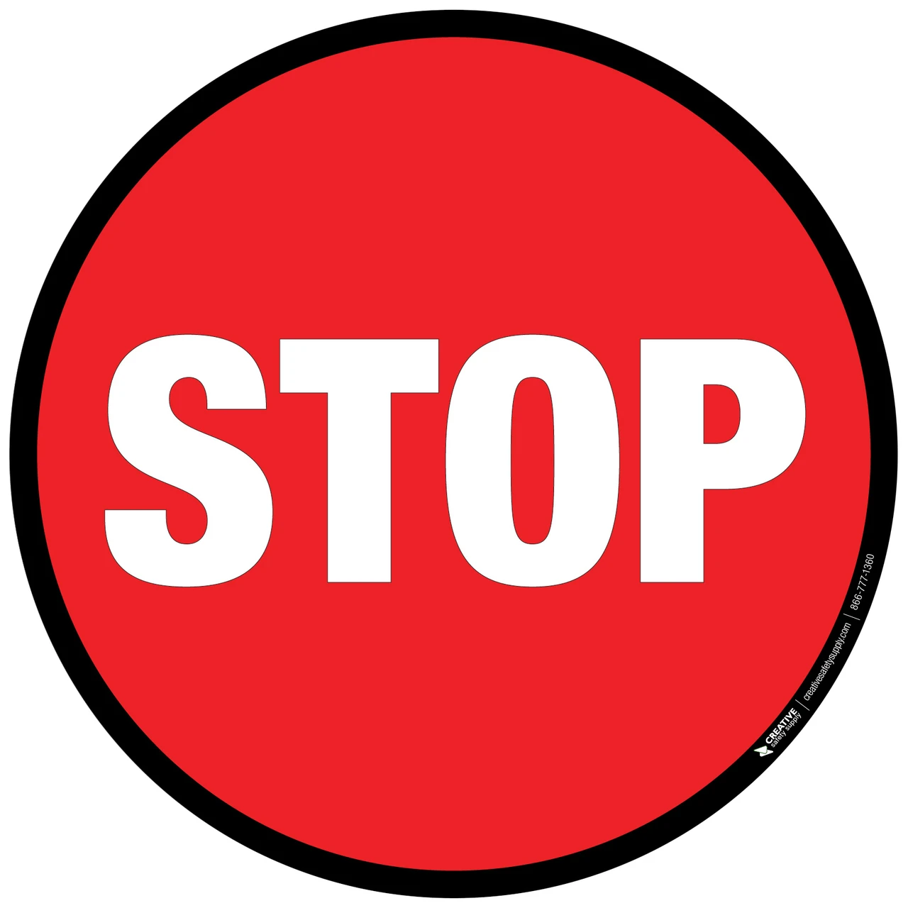 Floor Sign - Round Stop Sign with Black Border