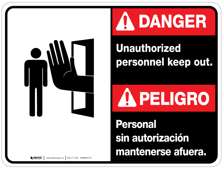 Bilingual Spanish Danger Unauthorized Personnel Keep Out Wall Sign